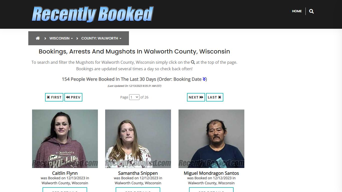 Bookings, Arrests and Mugshots in Walworth County, Wisconsin